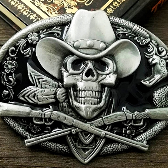 New Cowboy Skull skeleton belt buckle - Picture 4 of 8